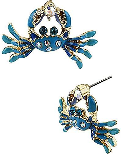 Jungle Collection Enamel/Crystal Crab Frog Stud Earrings small studs