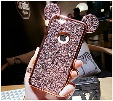 Sparkly Sequin Mouse Ear Novelty Cute Design Glitter Bling Phone Case Cover For iPhone X/6/6s 6plus 7/7plus 8/8plus Shock-Absorption Bumper (iPhone 7/8, Mouse Pink)