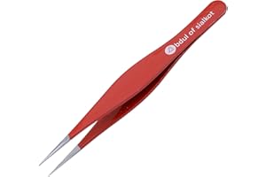 Abdul of Sialkot Pointed Tweezers ,Needle Nose Tip, Sharp Precision Ingrown Hair, Surgical Pointed for Blackheads & Splinters/Best Tweezers for Eyebrows (Red)