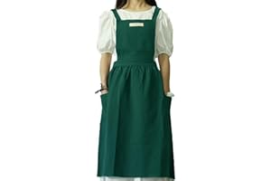Gaf Nuncew - Delantal para mujer (algodón y lino, con tirantes cruzados, babero, algodón, vintage, delantal de cocina, con 2 bolsillos, para cocinero, jardinería, floristería, verde)