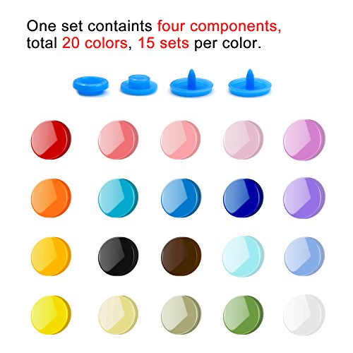 SNAP Zange + T5 Druckknoepfe, Aodoor 300 Set T5 Plastikdruckknöpfe Druckknopf in 20 Farben und eine Zange Buttons für Scrapbook Naehen DIY Basteln - 5