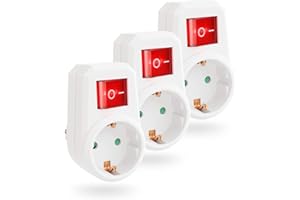‎GREATE. greate 3x Schaltbare Steckdose mit Schalter 1fach - Schuko Steckdosenschalter 2 polig, Zwischenstecker mit Schalter, Stecker mit Schalter, Steckdosen mit Ausschalter, Steckdosenadapter mit Schalter
