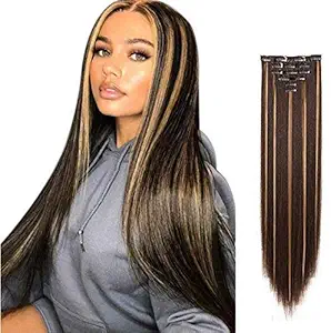 Baal Women Hair Extensions 6 Pcs Golden Brown Highlights