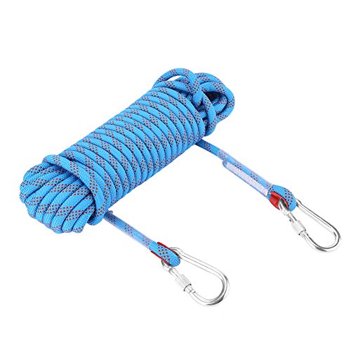 Dilwe Climbing Rope, Polyester Heavy Duty High strength Safety rope with Carabiner for Outdoor Escape Climbing Equipment Fire Rescue (20m)