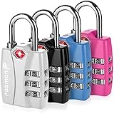 Combination Padlock, Fosmon (4 Pack) Open Alert Indicator 3 Digit TSA Luggage Lock with Alloy Body for Travel Bag, Suit Case, Lockers, Gym, Bike Lock - Black, Blue, Pink, and Silver