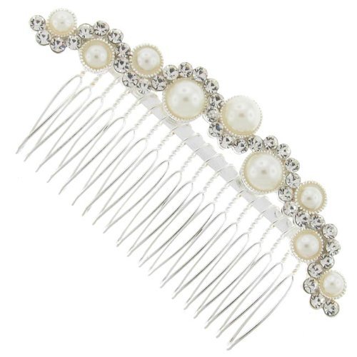 Wave Ivory Pearl and Austrian Crystal Bridal Hair Comb Clip