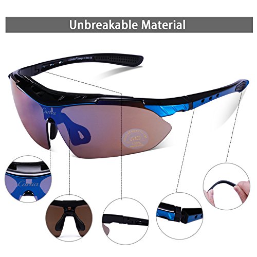 Carfia Multi TR90 UV 400 Outdoor Sport Brille Polarisiert Sonnenbrille Radbrille mit 5 wechselbare Linsen für Skilaufen Golf Radfahren Laufen Angeln Baseball - 6