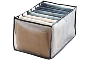 Bolukets Organisateur De Tiroir Organizer Rangement Sac de Rangement Rangement Tiroir pour T-Shirts, Jeans, Chemises, Leggings Boîte de Rangement(Noir，7 Grilles 25x36x20cm)