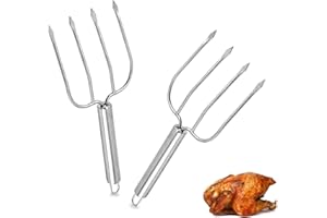 FIBOUND 2 Stück Edelstahl TruthahnGabeln Braten Geflügelheber Truthahn Hebegabeln, zum einfachen Umfüllen von Huhn Vier Nadeln Fleischgabel Edelstahl Geflügelheber Truthahn Schnitzgabel