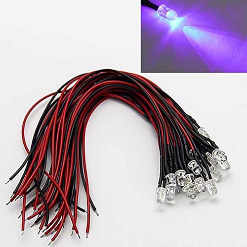LAOMAO 1 Pack (20 Bulbs) 3mm 12V DC Purple LED Pre-Wired Round Top Bulb Lamp for DIY Car Boat Toys Parties