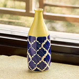 ExclusiveLane Ceramic Flower Vase (10 Inch, Blue, White & Yellow)