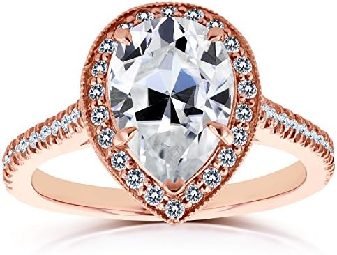 Pear Shape Moissanite and Diamond Halo Engagement Ring 2 1/2 CTW in 14k Rose Gold