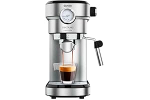 Cecotec Cafetera para Espressos y Cappuccino Cafelizzia 790 Steel Pro. 1350W, Manometro, Sistema Thermoblock, 20 Bares, Modo Auto para 1-2 Cafés, Vaporizador Orientable, 1.1L, Color Acero