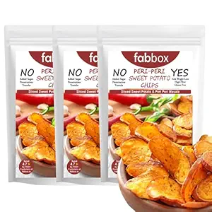Fab box Non-Fried Sweet Potato Chips with Peri-Peri | High Protein and Fiber Rich | Gluten Free | Healthy Vegan Evening Snacks, 35 Grams (Pack of 3)