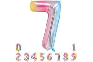 Unisun Number Balloons, 40inch Large Rainbow Number 7 Foil Mylar Helium Balloons for Birthday Party Celebration Decoration