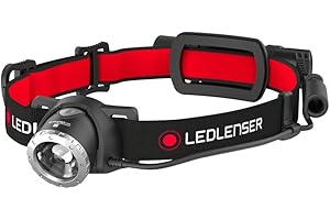 Ledlenser H8R Latarka czołowa LED, ładowany akumulator litowy typu 18650, 600 lumenów, z możliwością ustawiania ostrości, czas pracy do 120 h, tylne światło czerwone, obrotowa, kabel USB do ładowania