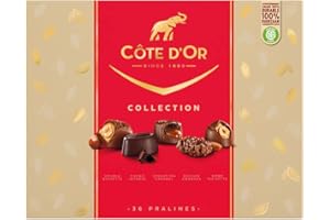 CÔTE D'OR - Coffret Collection - Assortiment 36 Chocolats - 4 Recettes : Double Noisette, Cacao Intense, Sensation Caramel, Rocher Amandes, Dôme Noisette - Idée Cadeau Noël à Offrir - 1 Boîte de 345g