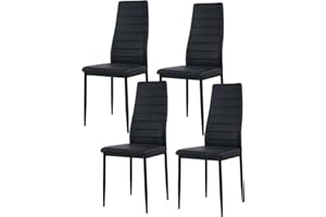 buybyroom Sedie Cucina Set da 4, Sedie Soggiorno Imbottite Sala da Pranzo Moderne, Schienale Alto, Gambe in Metallo, Per Arredo Sala da Pranzo,Cucina e Ufficio, Nero