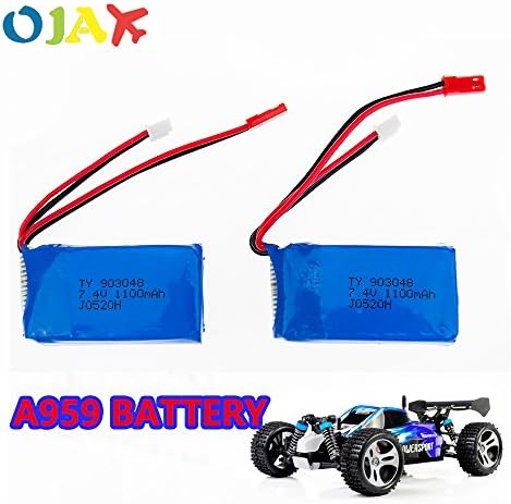 OJAX 2pcs LiPo RC Drone Battery 7.4V 1100mah Battery For Wltoys A949 A959 A969 A979 K929 RC Helicopter Airplane Car Boat replacement battery