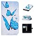 Produktbild HopMore Samsung Galaxy S9 Leder Hülle mit Silikon Kartenfach Klappbar Design Motiv Bumper Ledertasche Magnetverschluss Standfunktion Holster Bookstyle Schutzhülle Handyhülle Tasche Schale Cover Case pour Samsung S9 -- Blau Schmetterlinge