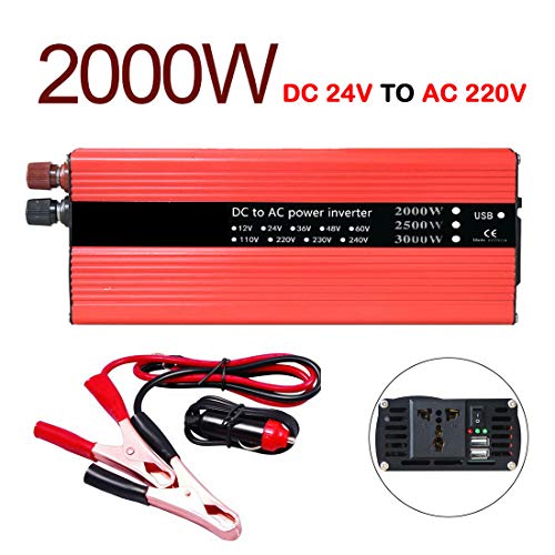 VIGORFLYRUN PARTS LTD Convertisseur pour Voiture 2000W DC 24V to AC 220V Auto Power Inverter avec Double Port de Chargeur USB Allume-Cigare Adaptateur