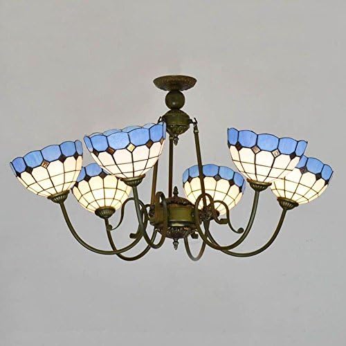 Tiffany 20" Blue Latticed Living Room Chandelier 6 Heads Mediterranean Study Room Ceiling Lamp Bedroom Luxury European Ceiling Lighting Fixtures