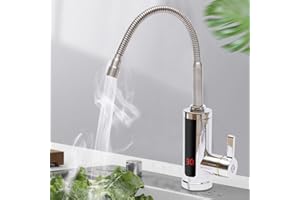 LGODDYS Elektrischer Wasserhahn mit Durchlauferhitzer 220V Sofort Heizung Küchenarmatur 360° Drehbarer LED Wasserhahn LED Temperaturanzeige Smart Heater Armatur