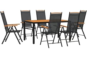 Gecheer 7-TLG. Garten Sitzgruppe Aluminium Gartenmöbel Set 6 Personen Essgruppe Gartentisch mit Stühle Gartengruppe Sitzgarnitur Gartengarnitur Terassenmöbel Schwarz