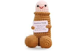 ALUNME Novelty Crochet Brown Doll Weird Stuff Gifts, Cute Small Knitted Decor with Awesome Card, Christmas Graduation Funny Gag Gifts, White Elephant Presents for Friends