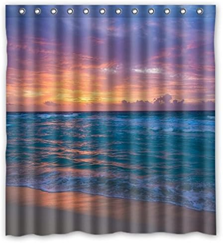 DAMEILIN Sunset Surf Waves Ocean Beach Bathroom Fabric Shower Curtain 66(W) X72(H) With Hooks