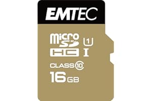 EMTEC ECMSDM16GHC10GP - Carte microSD - Classe 10 - Gamme Elite Gold - UHS-I U1 - Avec adaptateur Performance - Vitesse de lecture jusqu'à 85MB/s -Noir/Or - 16 Gb