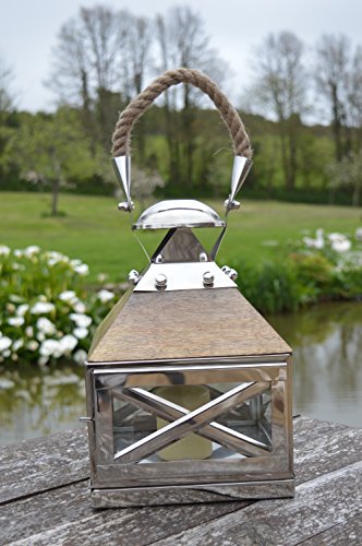 SALE - Garden Candle Lantern - Beautiful Wood & Stainless Steel - High Quality - Indoor Outdoor - 30cm H