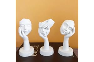 QBMYCN Scultura pensatore,il silenzio è una statua dorata,decorazione astratta,decorazione moderna scultura,arte moderna per ufficio,casa,decorazione da scrivania,set di 3 sculture.