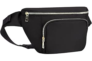 SPORTSNEW Riñonera para Mujer Moda Impermeabile Fanny Pack Grande Correa de Hombro Extensible Tres Bolsillos con Cremallera para Caminatas, Paseos, Pasear Perros, Negro