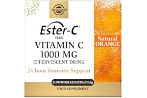 Solgar - Ester-C Plus Efervescente, Acción Rápida, 24horas de Apoyo Inmunológico, Vitamina C 1000mg, Sabor a Naranja Natural, Libre de cafeína, 21 sobres, Con azúcar y edulcorante
