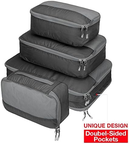 MOOITEK™ Ultra Lightweight Packing Organizer Packing Cube Set 4pc Double-Sided 5 Pockets (Black)