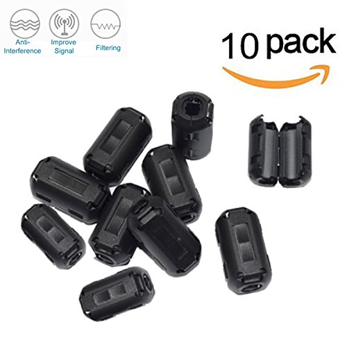AsiaLONG 10 Stück 7 mm Durchmesser Schwarz RFI Ferritkernfilter zum EMI Clip On Rauschunterdruecker-Kabel Ferritkern Filter (zur Geräuschunterdrückung, zum Aufstecken, aufsteckbar)