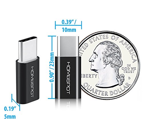 HomeSpot USB C auf Micro USB Adapter für Type C Geräte, neues Apple MacBook, Google ChromeBook Pixel, HTC 10, LG G5, Nexus 5X, Nexus 6P, OnePlus 2 (2 x Schwarz) - 5