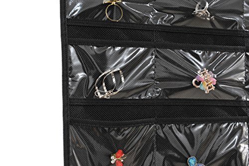 Schmuck Organizer,Supertech Schmuck hängend lagerung Organizer 32 Tasche 18 Haken Doppelseiten hängeaufbewahrung Platzsparende Haushalts Zubehör Halter,Schwarz - 4