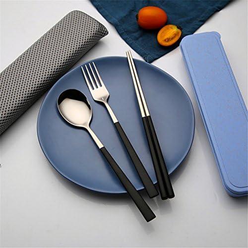 Suite 304 stainless steel cutlery 3-piece set of chopsticks spoon fork knife portable adult creative Korean style, Black