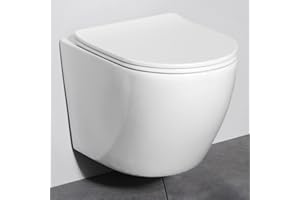 AM.PM Like - Spülrandloses Hänge-WC mit SoftClose-Sitz & AquaSpin - Wand-WC Tiefspüler, wassersparend, abnehmbarer WC Sitz mit Absenkautomatik - Keramik Toilette, Weiß, 48,5 cm lang