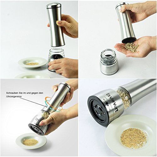 Lavievert Edelstahl klassische und manuelle Salz-und Pfeffermühle,Mühle für Pfeffer,Salz,Chili (Silber) (1er Packung) - 2