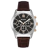 Bulova 98A142 - Orologio al quarzo da uomo, con quadrante analogico nero e cinturino in pelle marrone