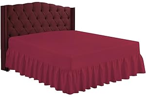 Odeur Easy Iron Red Double Valance Sheets Double Frilled Base Fitted Valance Sheets, Poly Cotton Double Bed Valance, Polycotton Fitted Valance Sheets Double Bed