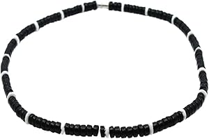 TOPT RASTA Collier Rasta Jamaique bob Noir Blanc Homme Femme Collier Surf Surfeur 45cm Long Bois