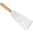 SAVORLIVING Fish Spatula, Stainless Steel Thin Slotted Spatula with Wooden Handle, Heat Resistant Slotted Fish Turner with Sloped Head Design for Flipping, Frying and Grilling