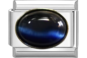 Quiges - Modulo Charm Link in Stile Italiano da 9 mm in Acciaio Inox Blu Occhio di Gatto per bracciali in Stile Italian Links