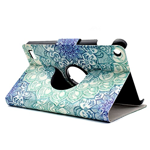 Asnlove Fire 7 2015 Hülle, Niedlich Karikatur Muster 360 Grad rotierend Ultra Lightweight Slim PU Leder Tasche Schutzhülle Schale Smart Shell Case Cover mit Standfunktion für Amazon Kindle Fire 7.0 Zoll (5. Generation – 2015 Modell) Tablet, Grün Mandala - 4