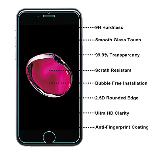 [2 Pack] RBEIK iPhone 7 Screen Protector Glass, Premium High Definition 9H Hardness Anti-Scratch Bubble-Free Tempered Glass Screen Protector for Apple iPhone 7 4.7 inch / iPhone 8 4.7