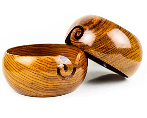 Premium Rosewood Crafted Wooden Portable Yarn Bowl | Knitting Bowls | Crochet Holder | Nagina International (7 x 7 x 3 Inches)